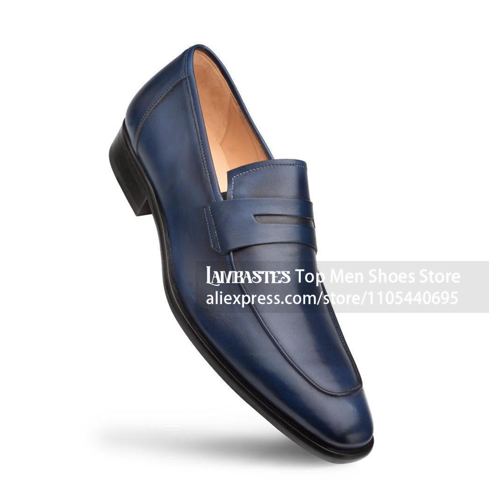 Men'S Shoes Navy Blue - حذاء لوفر رجالي كلاسيكي من الجلد